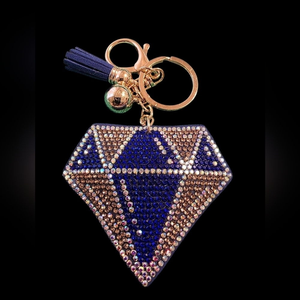 Blue and Gold Diamond Bag Charm Keychain